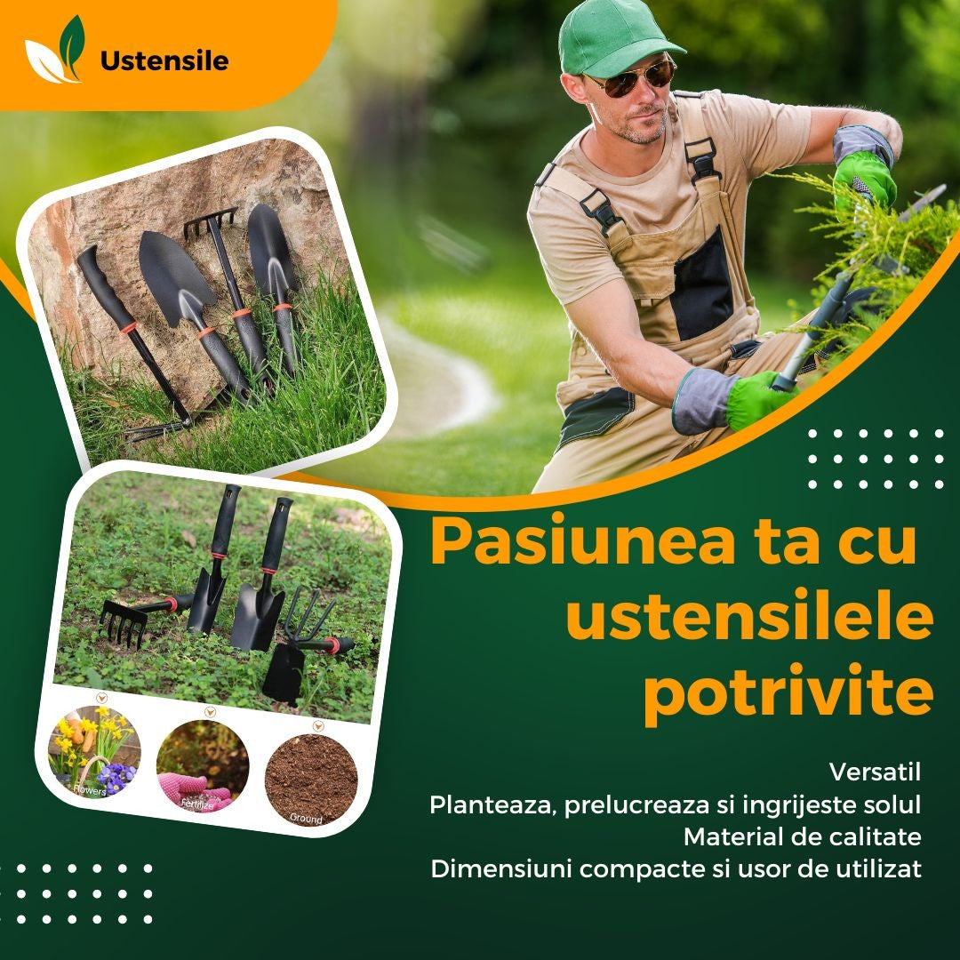 Set de 7 unelte de grădină , pentru plantare prelucrare sol si îngrijire plante