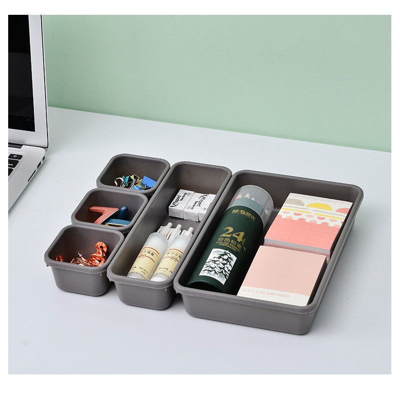 Set 8 cutii depozitare, pentru sertar, cosmetice, ustensile bucatarie, textile, plastic, gri, 23.5 x 16 cm