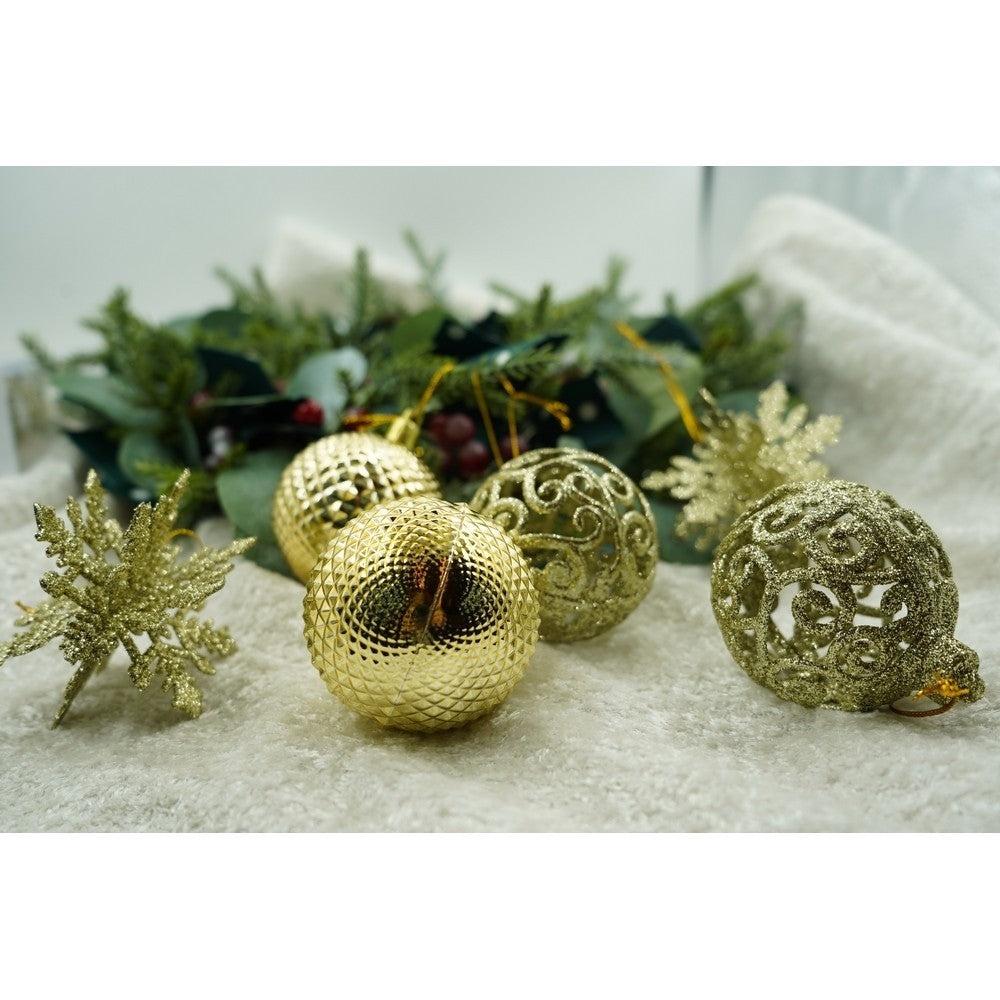 Set 12 ornamente de brad tip glob, culoare - auriu