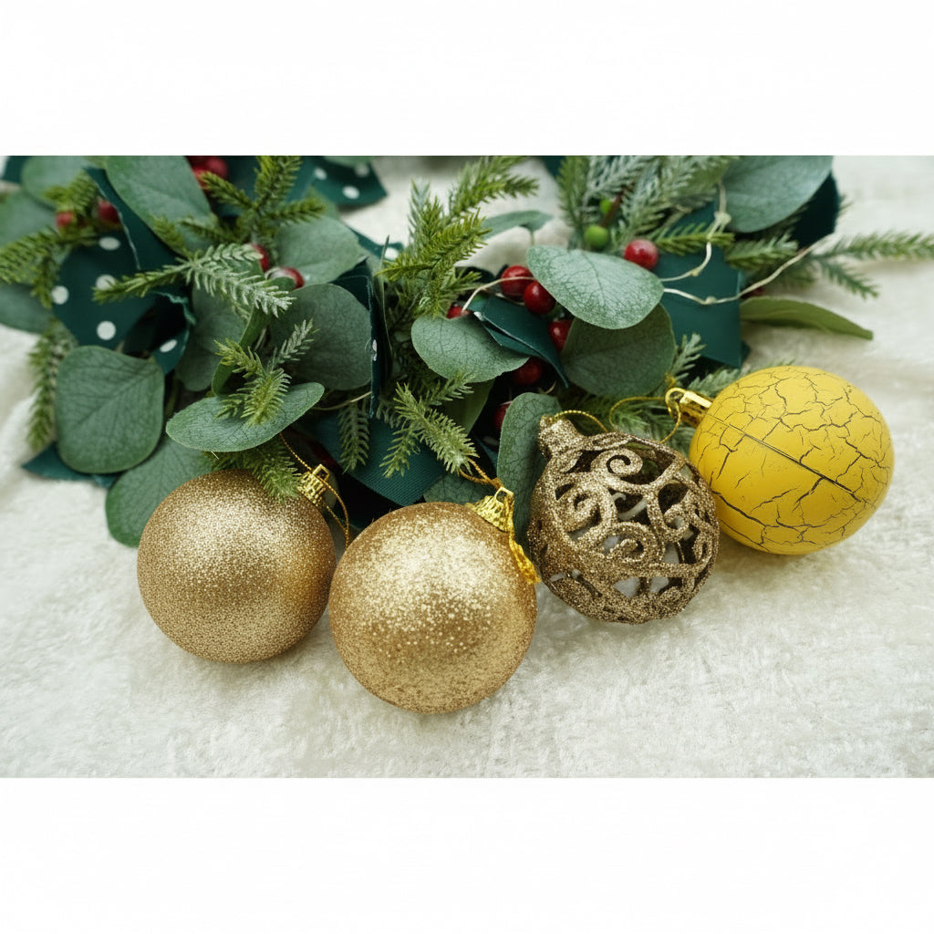 Set 12 ornamente pentru brad tip glob Aurii-Galben