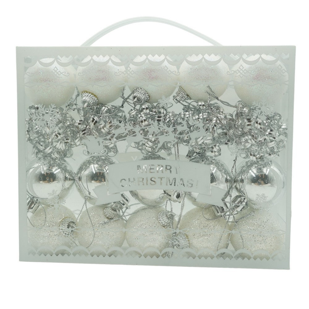 Set de 20 ornamente de brad tip glob, Alb/Argintiu