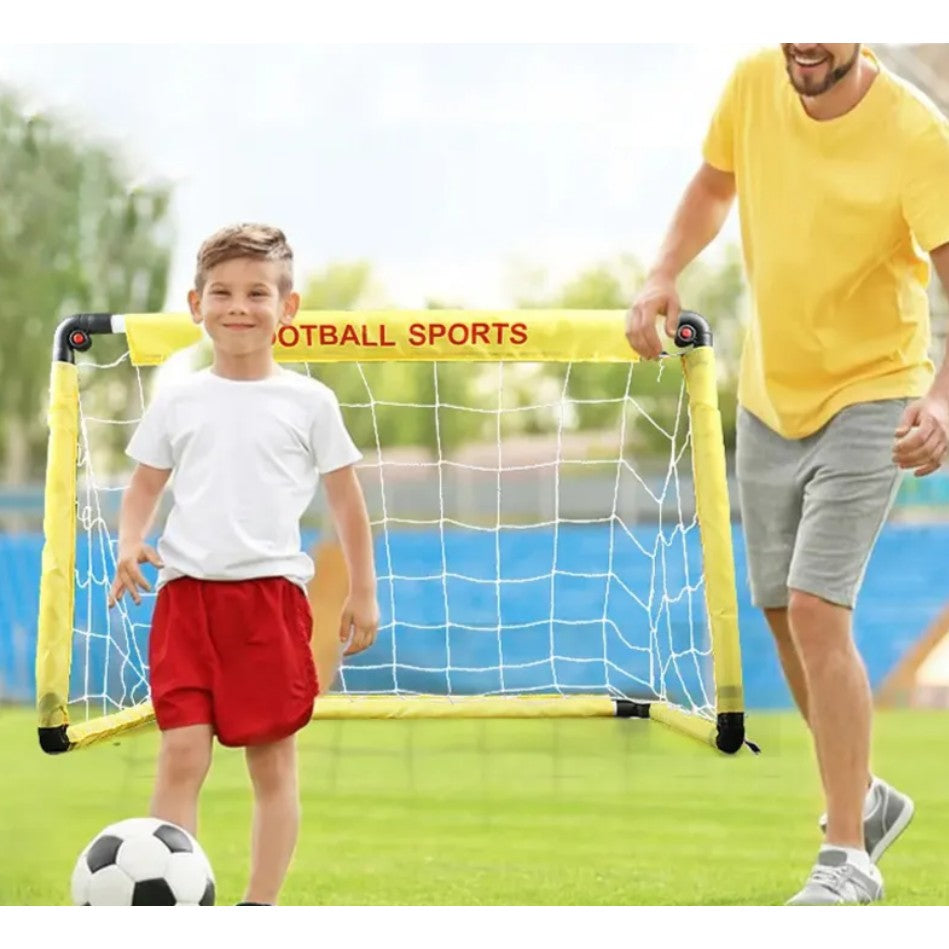 Set Poarta de Fotbal pentru copii 80x120 cm, Minge , Cartonase , Pompa, Fluier - Galben