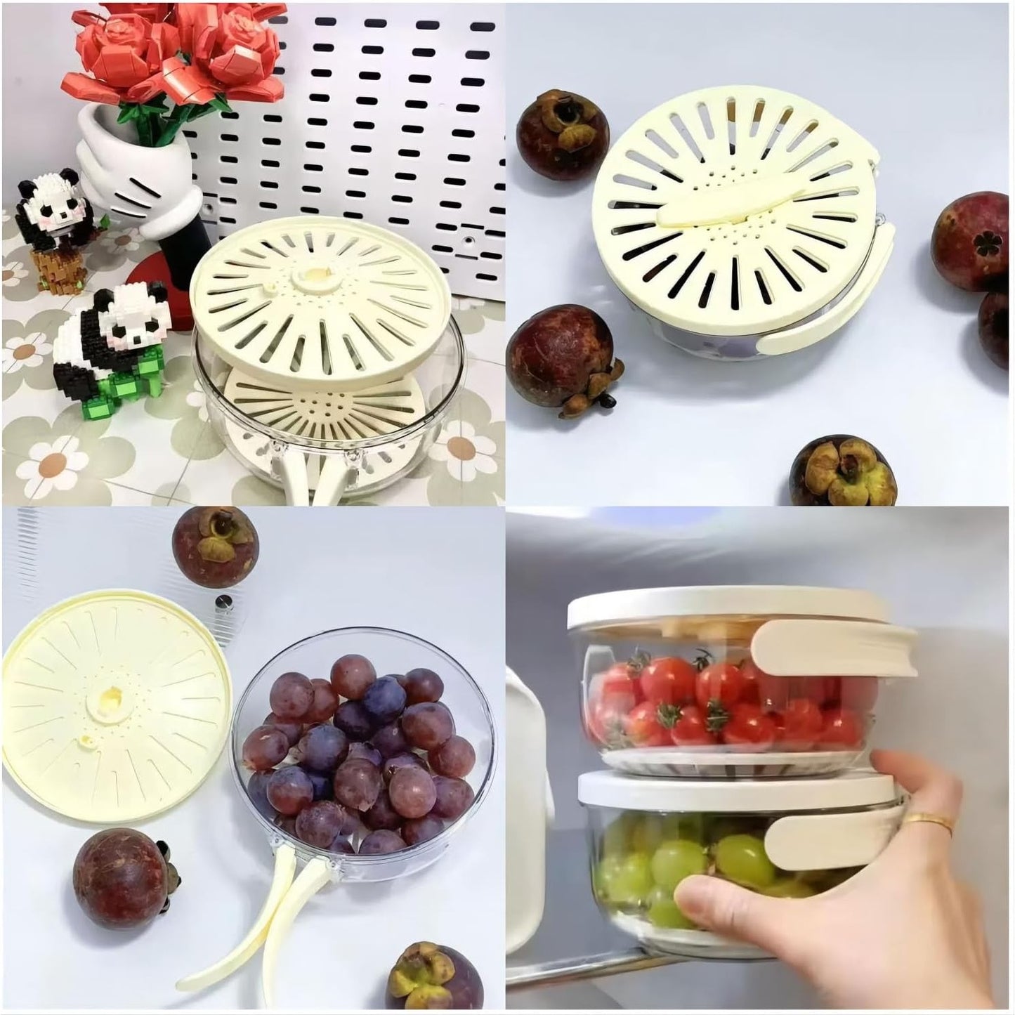 Strecurătoare 2 în 1 pentru Fructe și Legume, cu Coș de Scurgere și Cutie de Depozitare