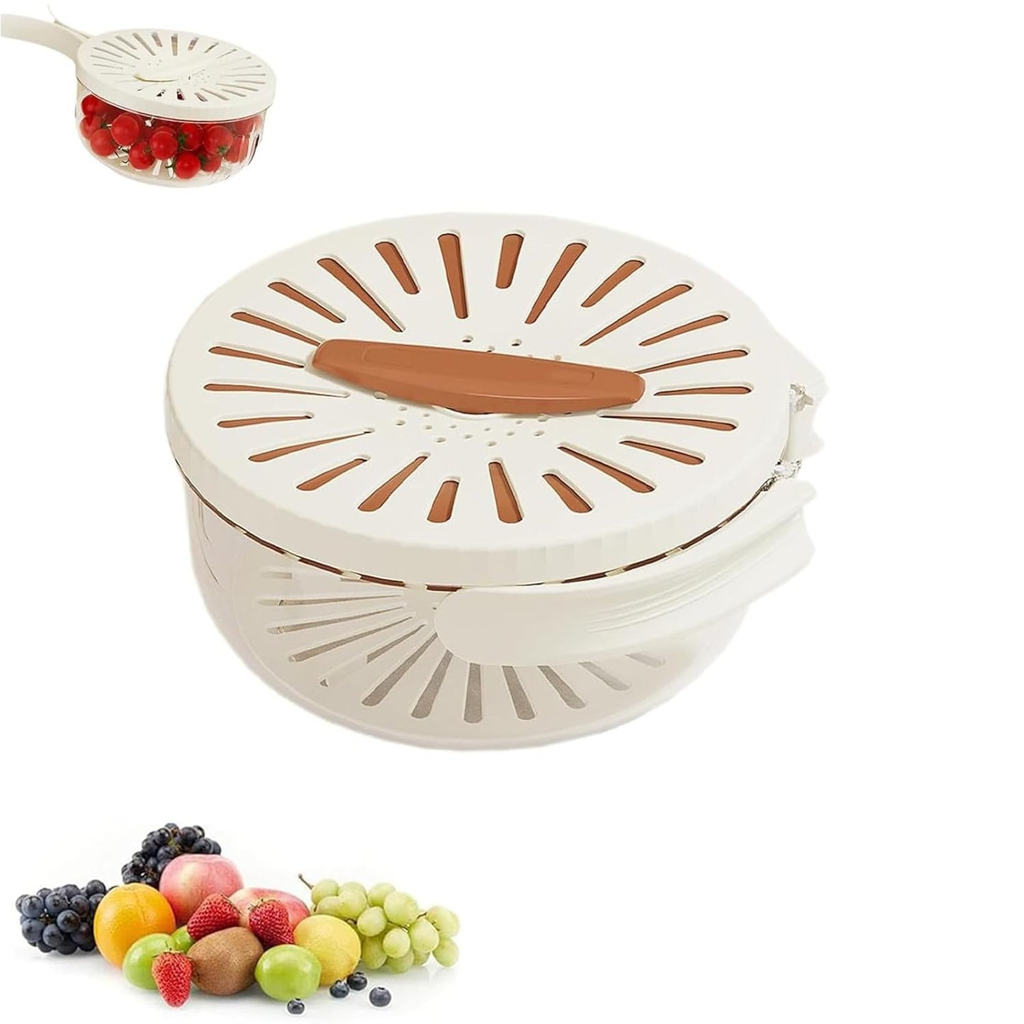 Strecurătoare 2 în 1 pentru Fructe și Legume, cu Coș de Scurgere și Cutie de Depozitare