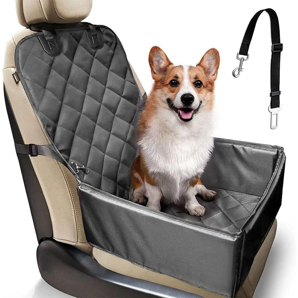 Suport pentru Animalele de Companie pentru Mașină cu Prindere de Scaun și Centură de Siguranță - Gri (45x43x60 cm)