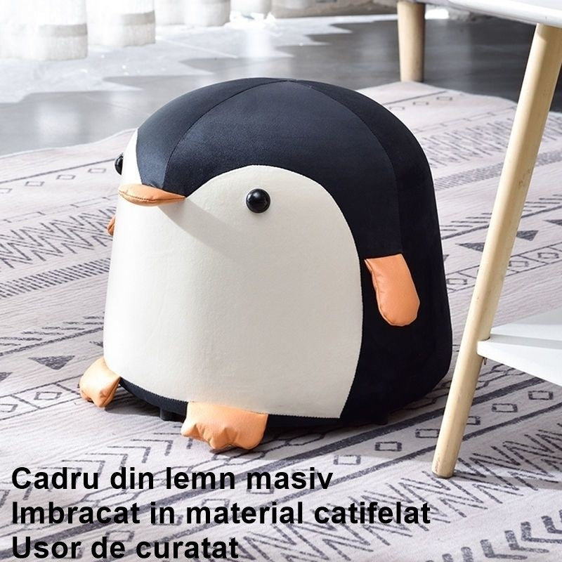 Taburet pentru copii in forma de pinguin, Negru