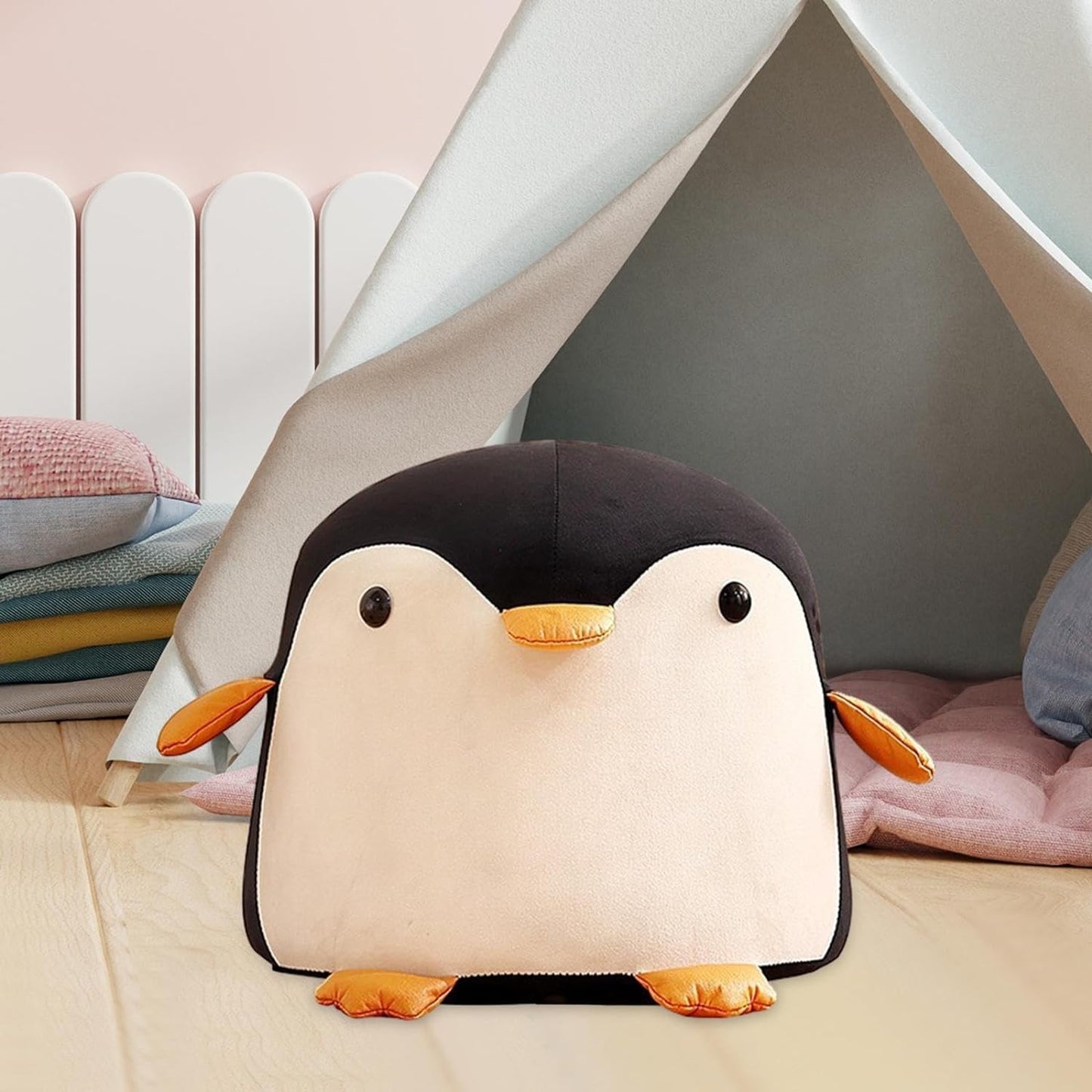 Taburet pentru copii in forma de pinguin, Negru