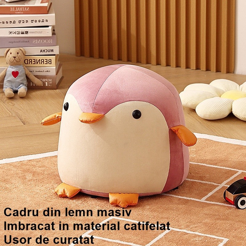 Taburet pentru copii in forma de pinguin, Roz