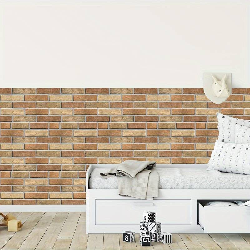 Set 10 placi tapet autocolont 3D cu imitație de cărămidă de piatra 30x30cm