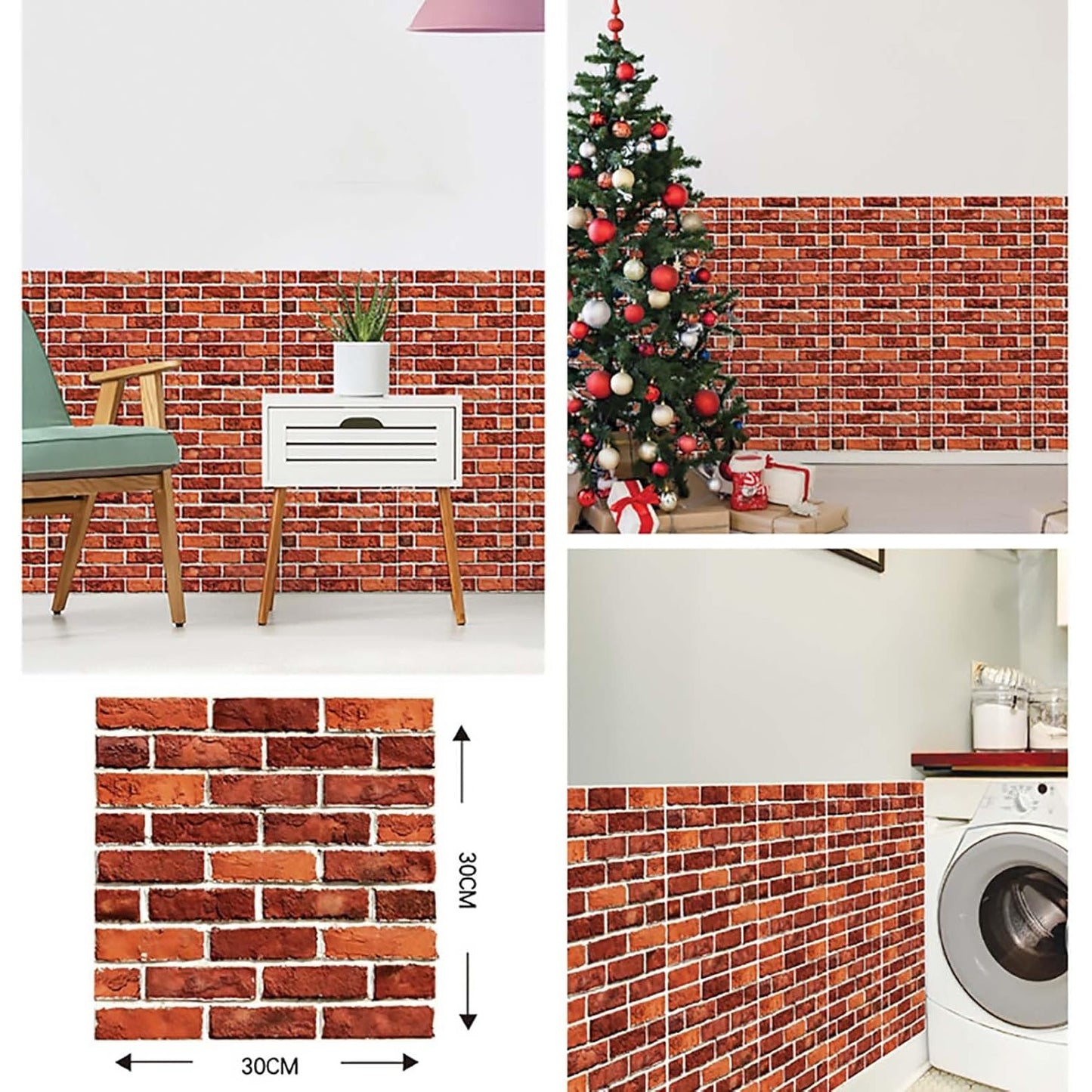 Set 10 placi tapet autoadezive 3D cu imitație de caramida 30x30cm, 1.33MP, Rezistent la apa