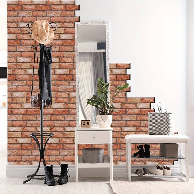 Set 10 placi tapet autoadezive 3D cu imitație de cărămidă 30x30cm