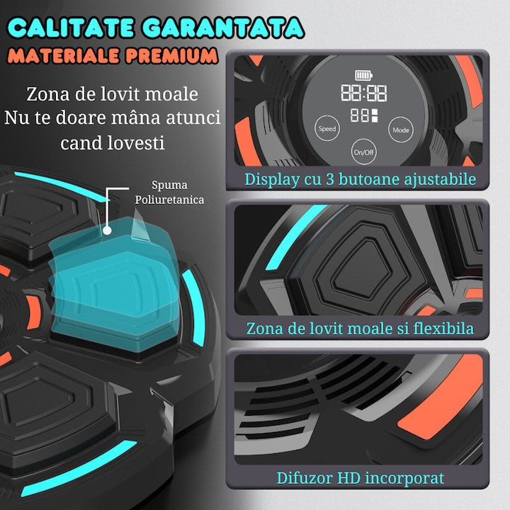 Jucarie de Boxat cu Muzica si Lumini si Manusi incluse 41.5 X 6.5 X 42 CM, Conexiune Bluetooth-Negru