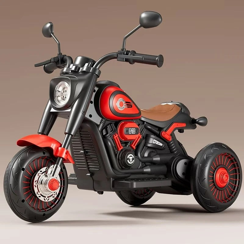 Motocicleta electrica pentru copii 2 Motoare , Baterie 6V, Anti-Rasturnare, BT, Telecomanda Parentala, Lumini si Muzica -Rosu-Negru