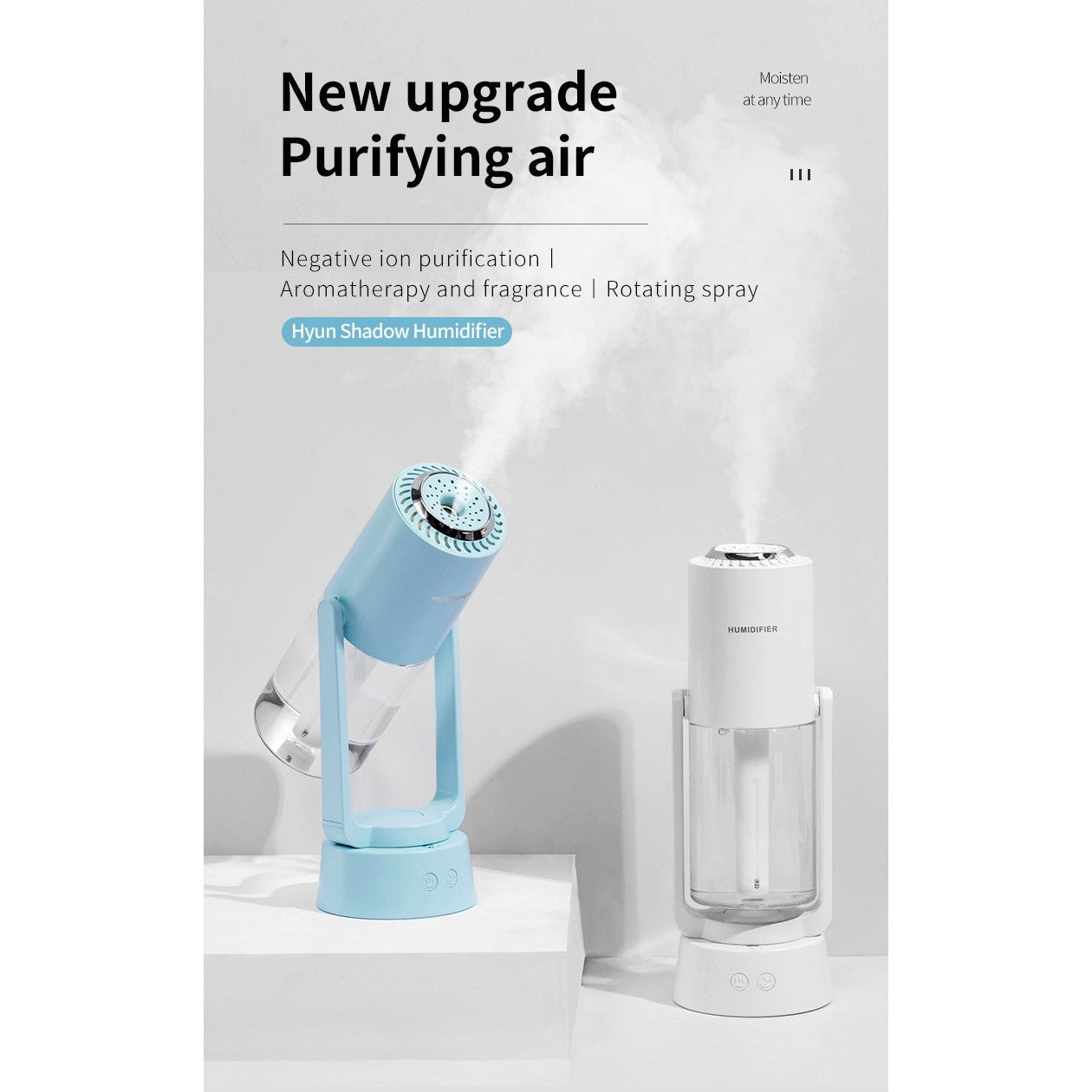 Umidificator si purificatore aer ultrasonic portabil, rezervor 200 ml cu ioni negativi