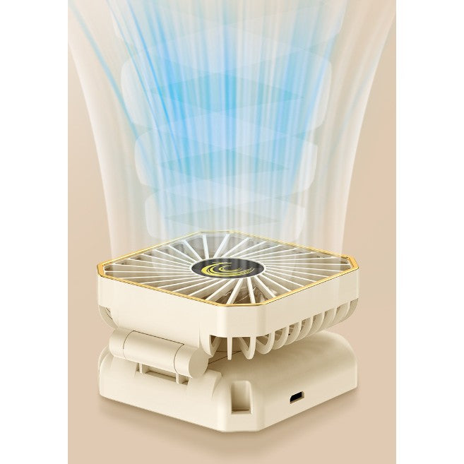 Ventilator Portabil Maison Elise 3-în-1 – De Gât, De Birou, Suport Telefon, USB, 3 Viteze, Bej