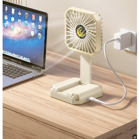 Ventilator Portabil Maison Elise 3-în-1 – De Gât, De Birou, Suport Telefon, USB, 3 Viteze, Bej