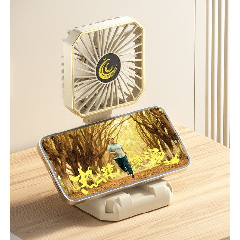 Ventilator Portabil Maison Elise 3-în-1 – De Gât, De Birou, Suport Telefon, USB, 3 Viteze, Bej
