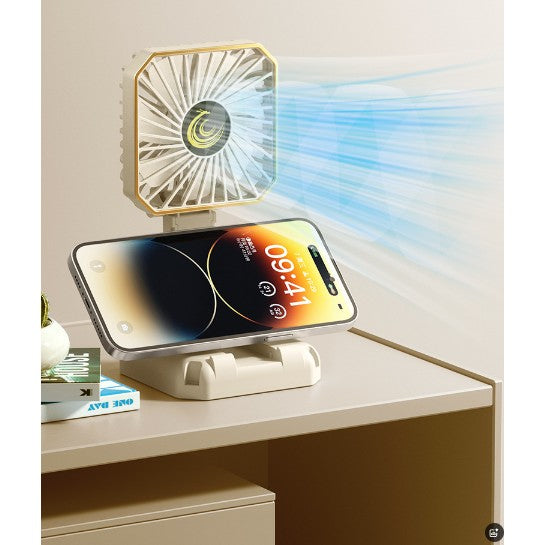 Ventilator Portabil Maison Elise 3-în-1 – De Gât, De Birou, Suport Telefon, USB, 3 Viteze, Bej