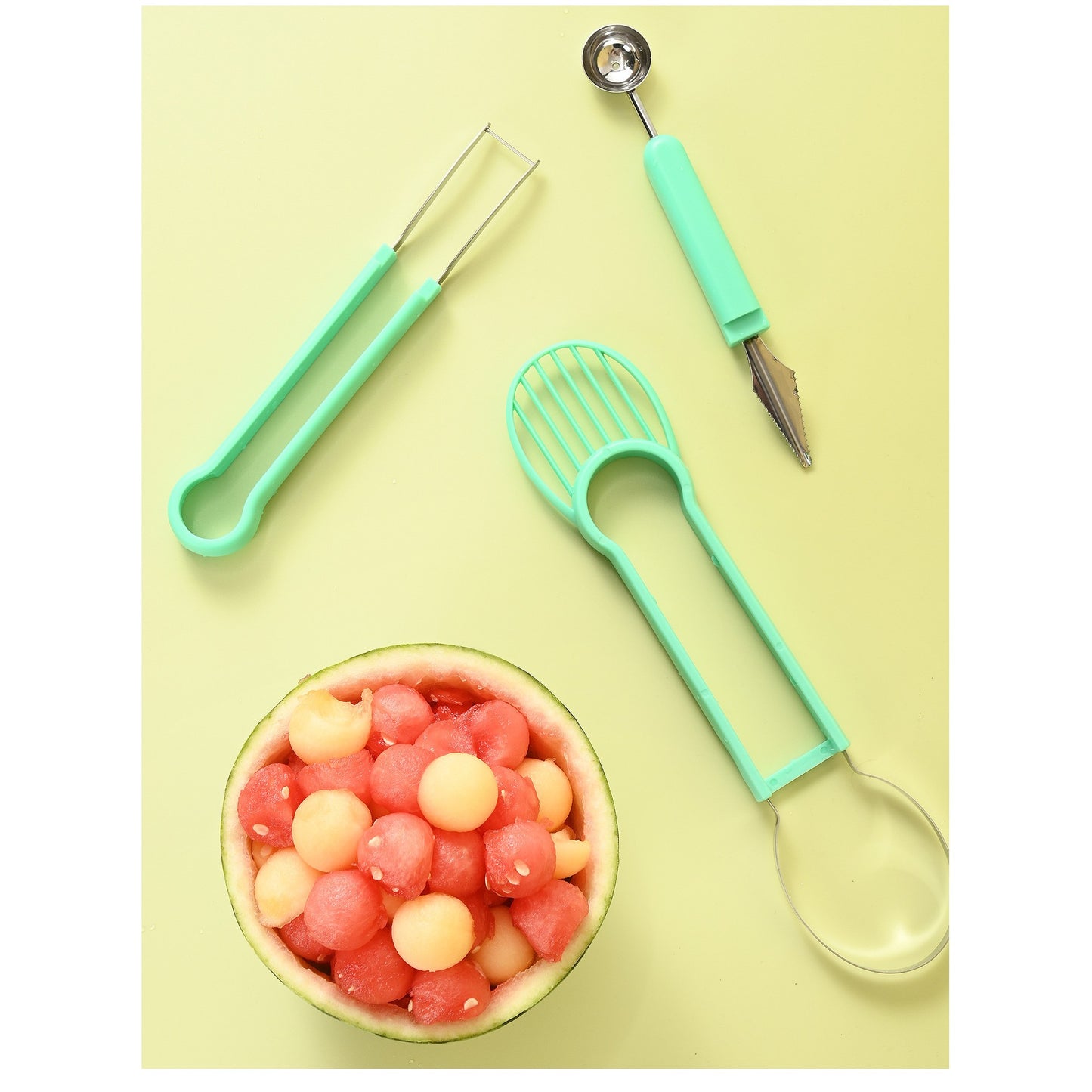 Ustensila bucătărie 4in1 pentru tăiat si decorat fructe din inox-Verde