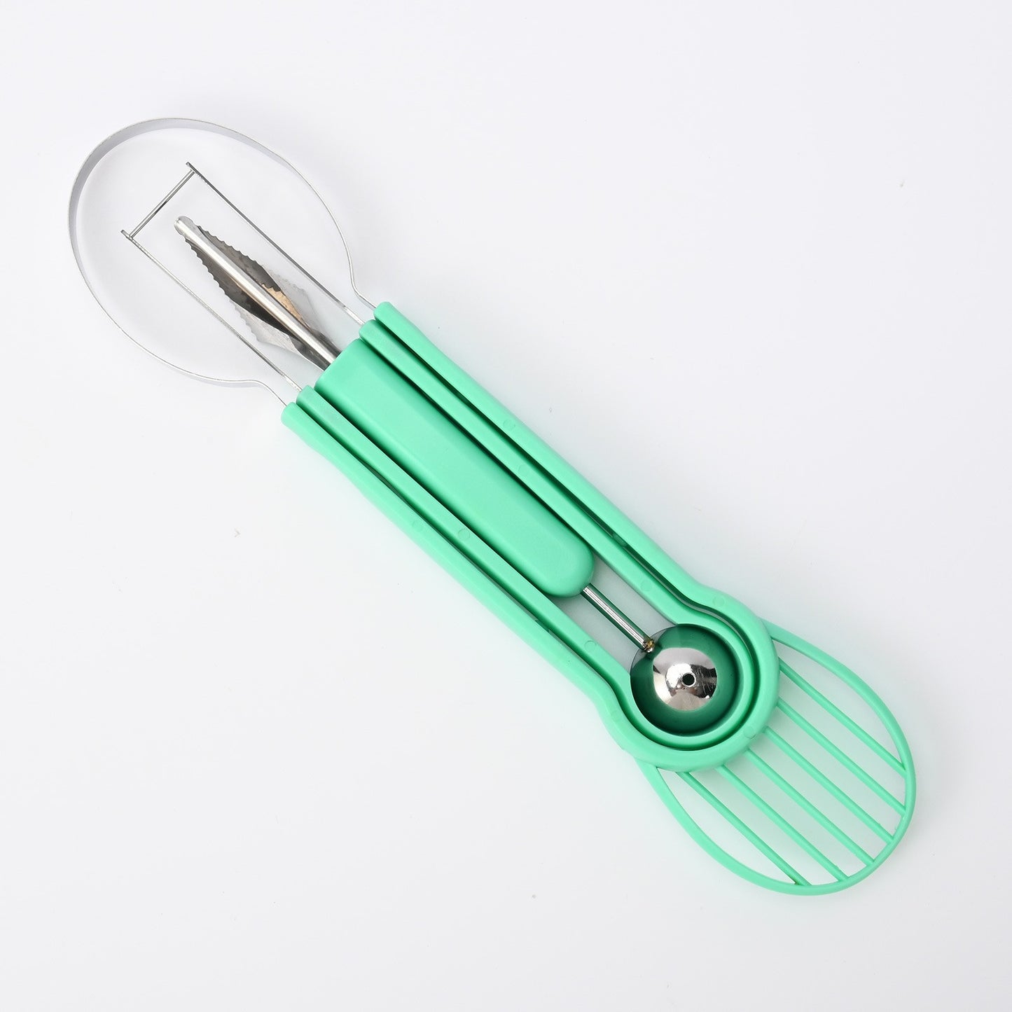 Ustensila bucătărie 4in1 pentru tăiat si decorat fructe din inox-Verde