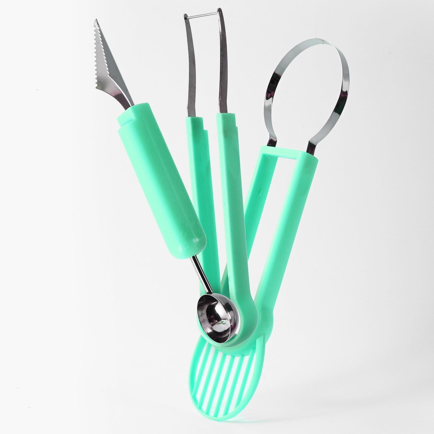 Ustensila bucătărie 4in1 pentru tăiat si decorat fructe din inox-Verde