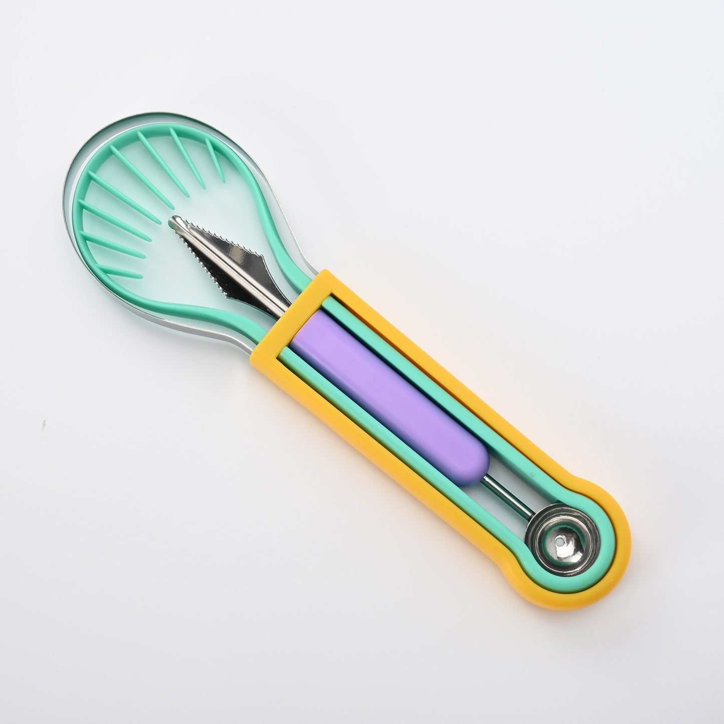 Ustensila de bucătărie 4in1 pentru tăiat si decorat fructe din inox.
