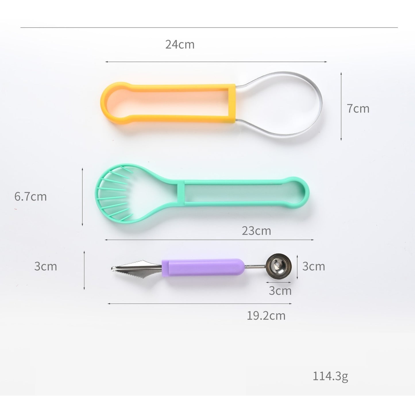 Ustensila de bucătărie 4in1 pentru tăiat si decorat fructe din inox.