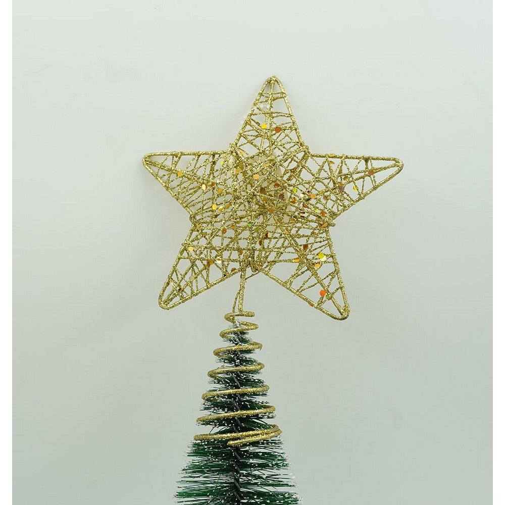 Vârf decorativ de brad auriu, in forma de stea, 18cm