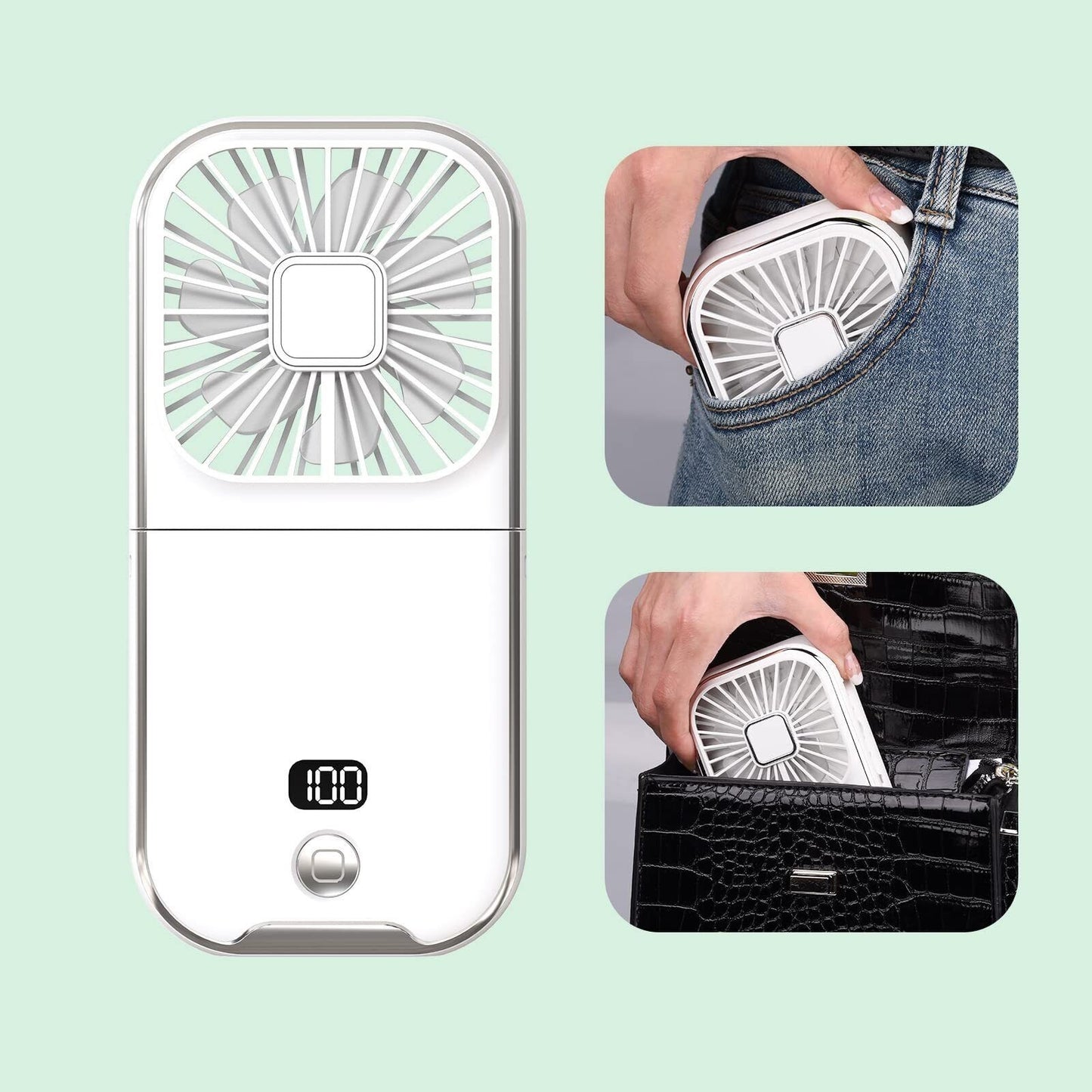 Ventilator Portabil 3 în 1 Maison Elise – De Mână, Gât sau Birou, Pliabil, USB, Suport Telefon, Roz