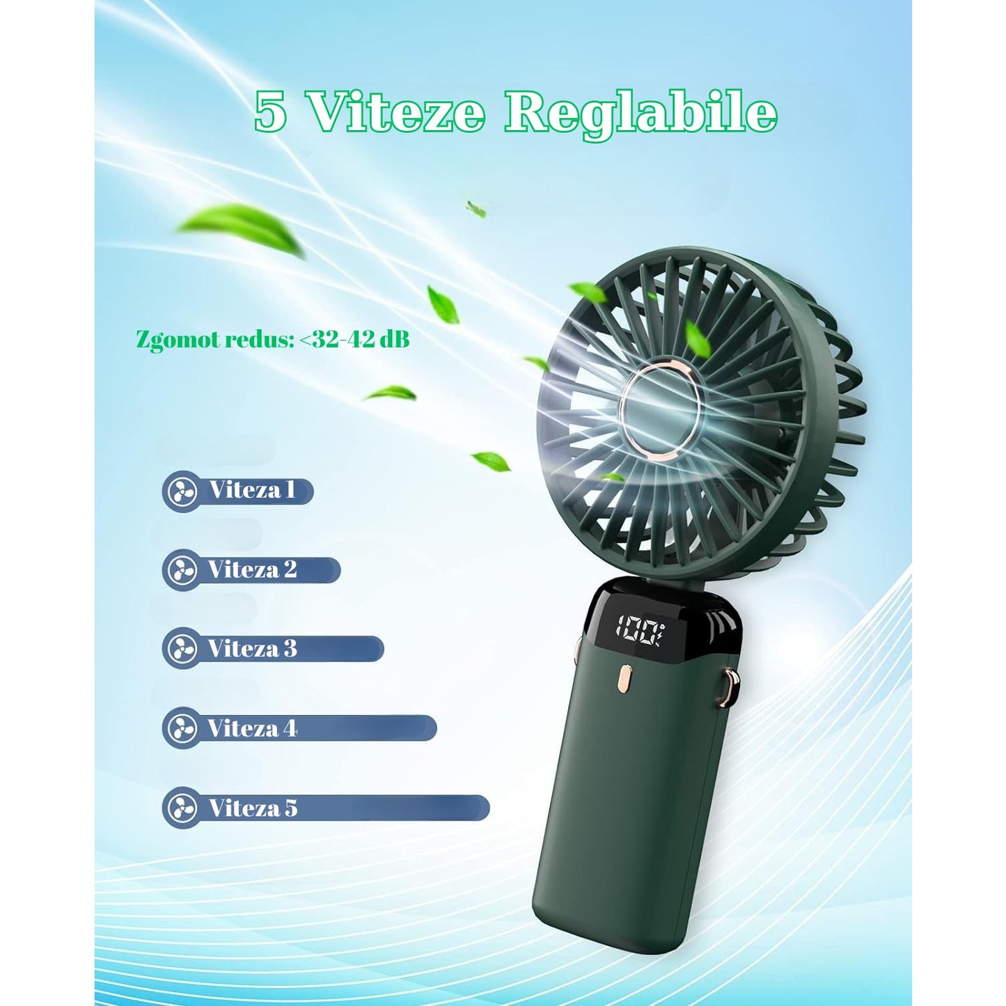 Ventilator Ultra Portabil Maison Elise cu Aromaterapie – 3 în 1, Verde