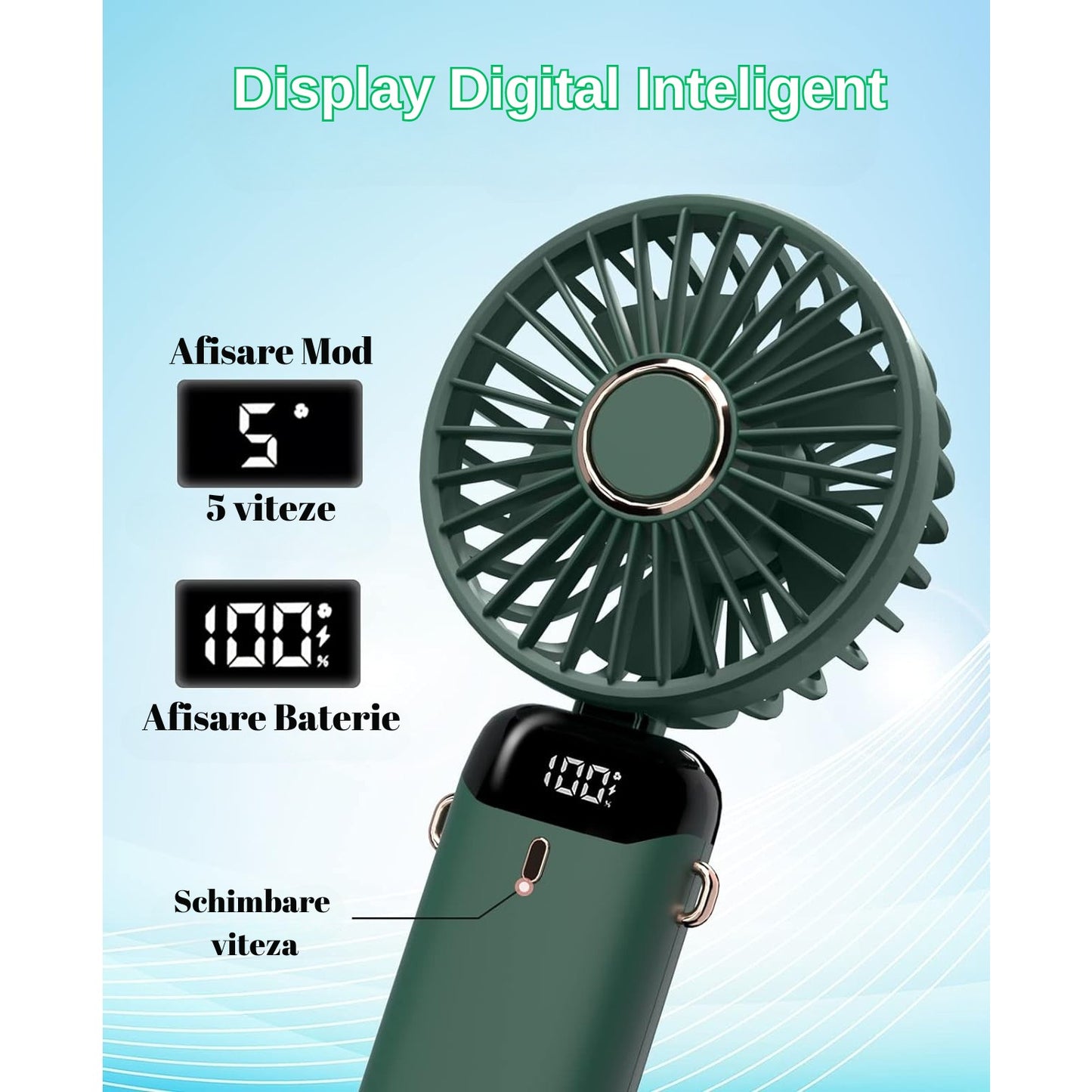 Ventilator Ultra Portabil Maison Elise cu Aromaterapie – 3 în 1, Verde