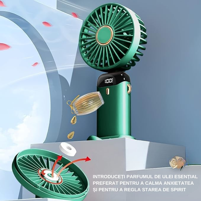 Ventilator Ultra Portabil Maison Elise cu Aromaterapie – 3 în 1, Verde