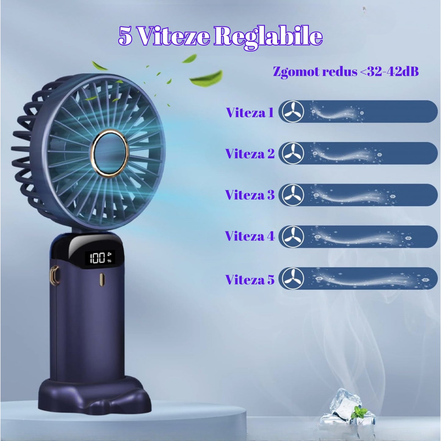 Ventilator Ultra Portabil cu Aromaterapie Flippy – Mov, 3 în 1, Magicul răcoririi oriunde mergi!
