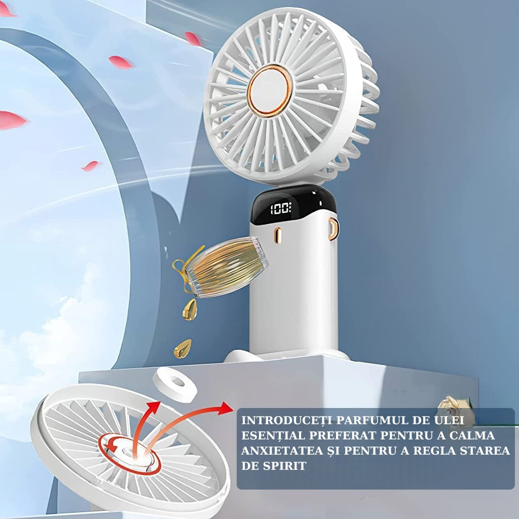 Ventilator Ultra Portabil cu Aromaterapie Maison Elise – 3 în 1, Alb
