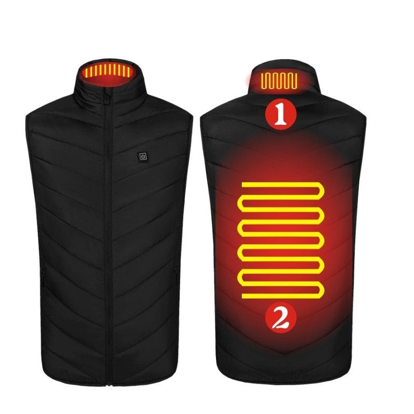 Vestă Unisex Încălzită, 2 zone de încălzire , umplutura din bumbac, 3 trepte de temperatura, Neagră