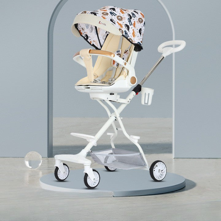 Cărucior sport 3in1, 6-36 luni , reversibil, pliabil, tăviță pentru masa, roti 360 si parasolar-Model Jungle -Crem