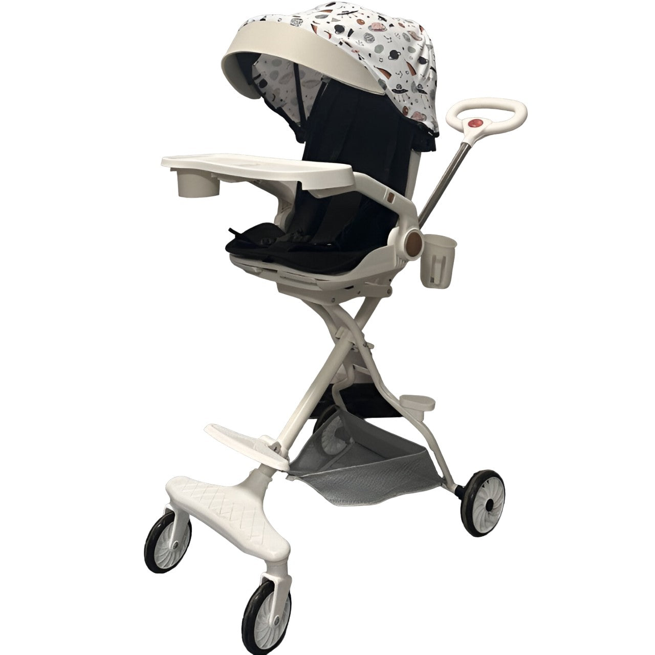 Cărucior sport 3in1, 6-36 luni , reversibil, pliabil, tăviță pentru masa, roti 360 si parasolar - Model Cosmos - Bej