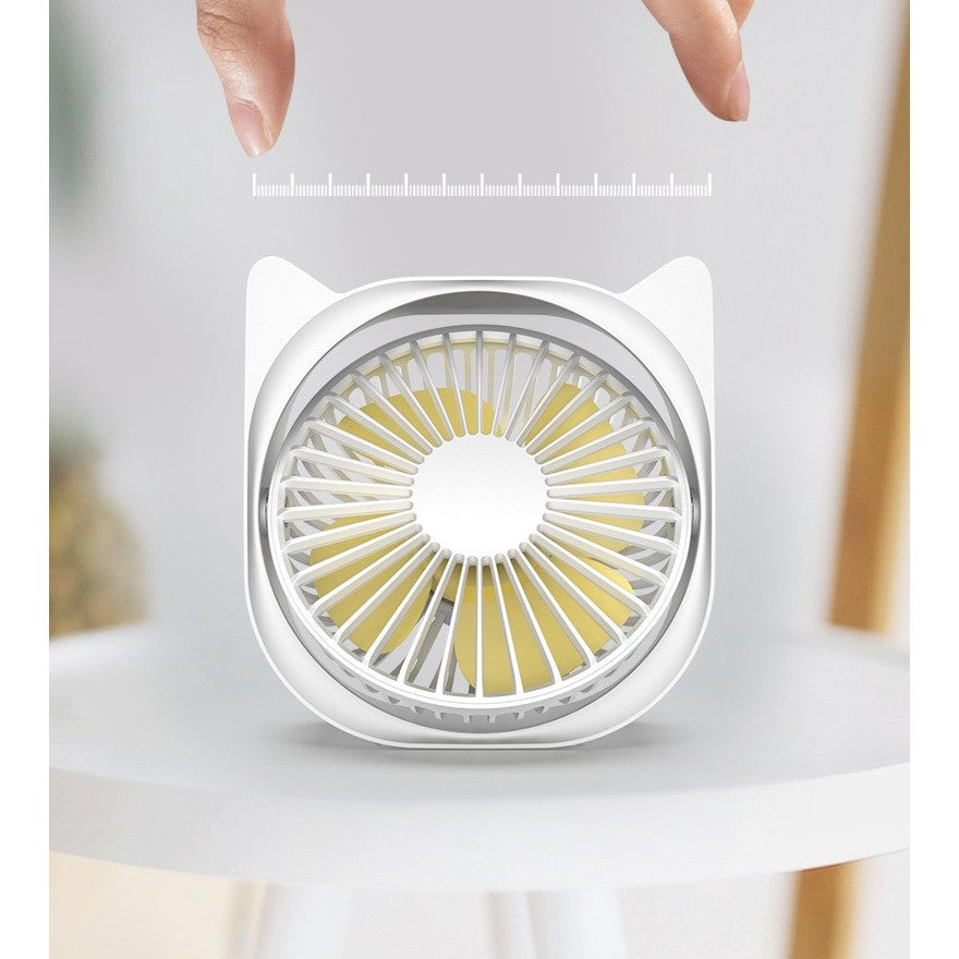 Mini Ventilator USB Maison Elise – Design Pisicuță, Super Silențios, Rotire 360°, Alb Compact