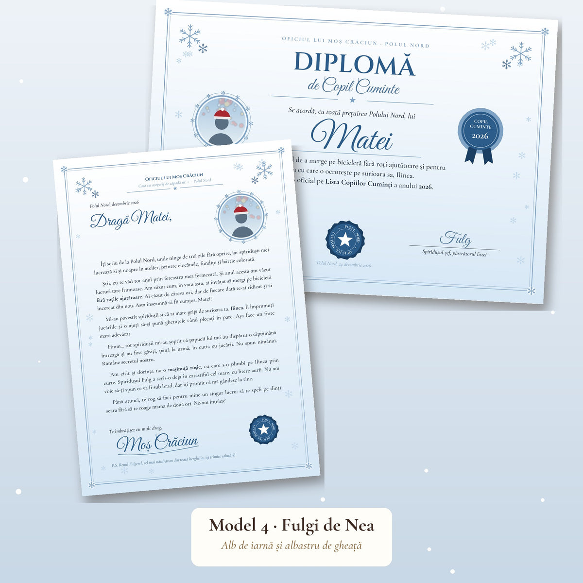 Scrisoare Personalizată de la Moș Crăciun + Diplomă de Copil Cuminte, cu Poza Copilului
