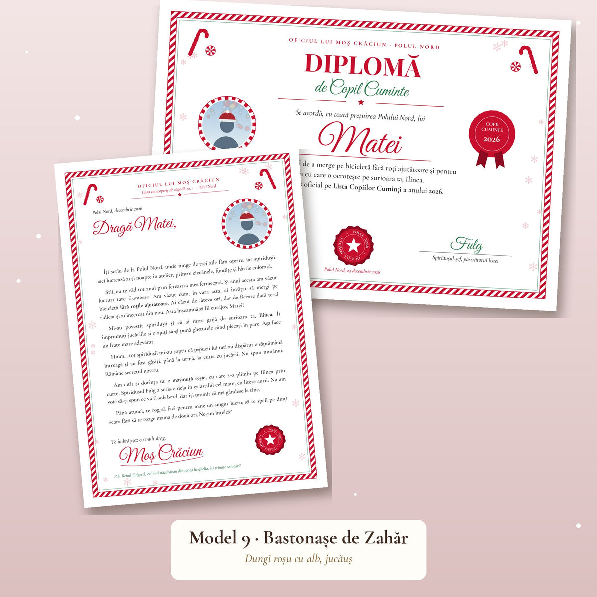 Scrisoare Personalizată de la Moș Crăciun + Diplomă de Copil Cuminte, cu Poza Copilului