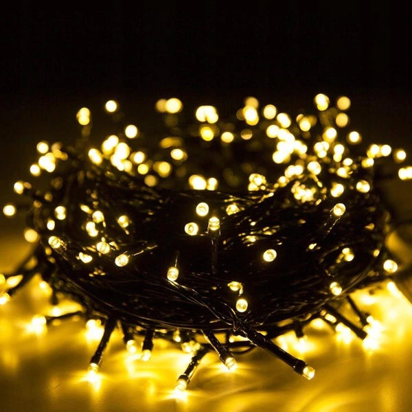 Instalație de Crăciun Liniara 9m, 100 LED, 8 jocuri de lumini, Alb Cald