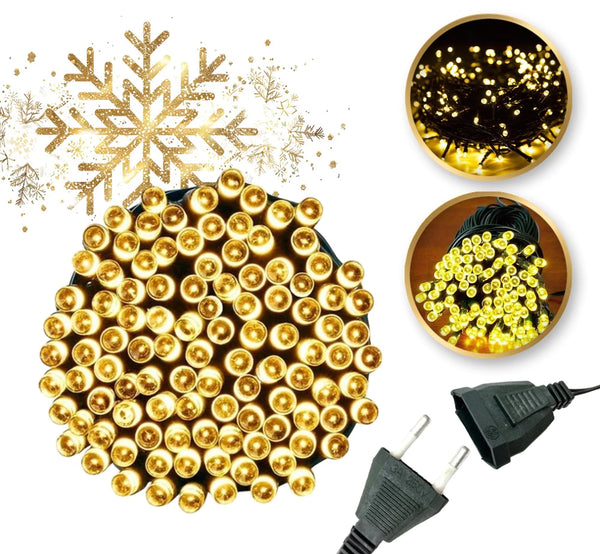 Instalație de Crăciun Liniara 16m ,200 LED, 8 jocuri de lumini , Alb Cald