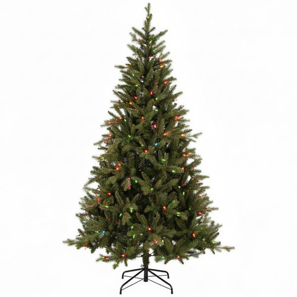 Brad artificial cu instalație încorporată si vârfuri 3D, 180 cm înălțime, 128cm diametru, 1246 ramuri, suport metalic inclus