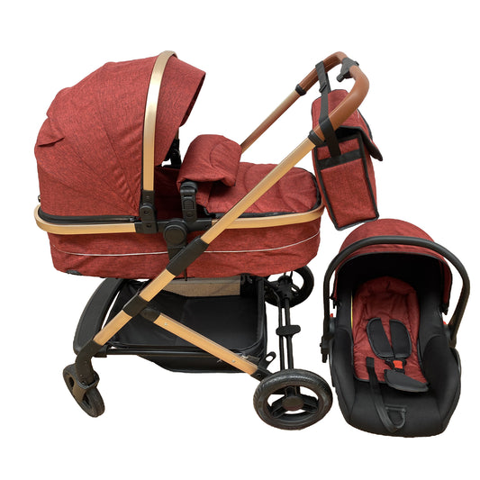 Carucior 3 in 1 cu landoul transfomabil, 0-36 luni, Rosu, Geanta si Scoica Incluse