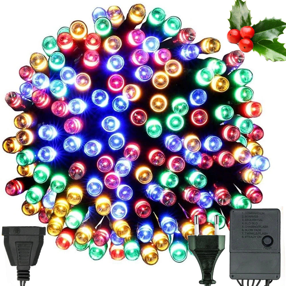 Instalație de Crăciun Liniara 23 m, 300 LED, 8 jocuri de lumini, Multicolor