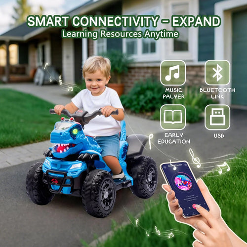 ATV electric, model dinozaur, muzica, bluetooth, varsta 1-6 ani -Albastru