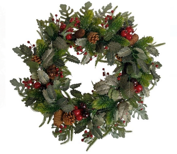 Coronita Decorativa de Craciun cu Ramuri Pomusoare Rodii Conuri Ø60cm