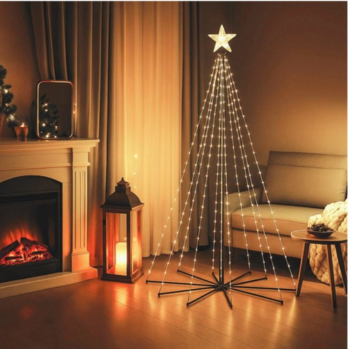 Brad de Craciun Conic cu 627 de Becuri LED Telecomanda & Program 210cm - Alb Cald