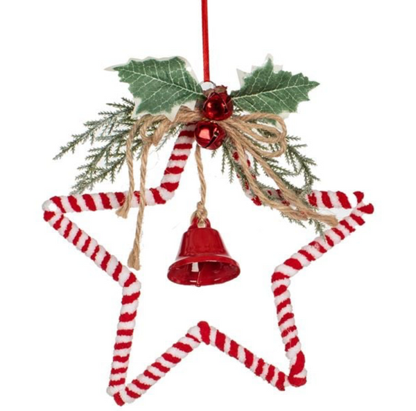 Ornament Brad de Craciun Stea Candy cu Clopot & Vasc 20cm