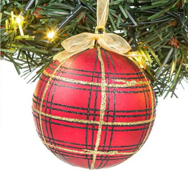 Ornament Brad de Craciun Glob Carouri Mat Rosu Ø8cm